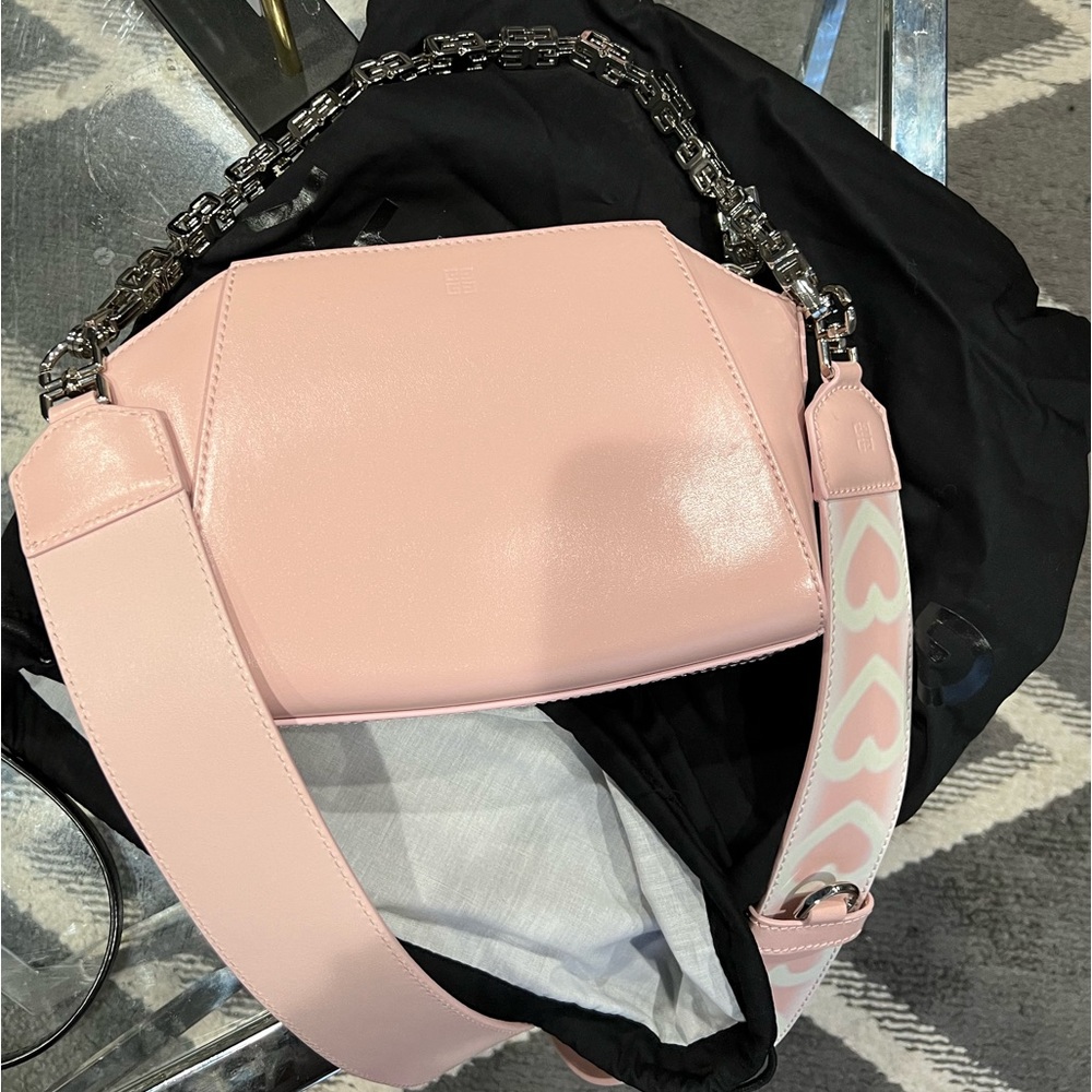 Womens light pink givency crossbody purse with removable strap